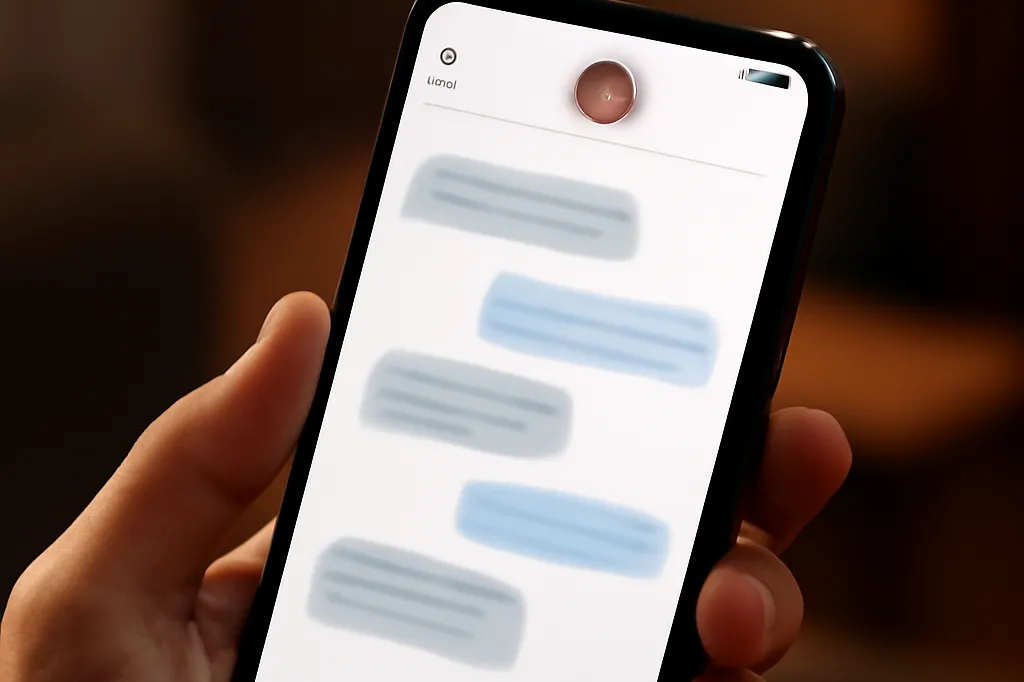 Écran de smartphone affichant une conversation sur une application de rencontre
