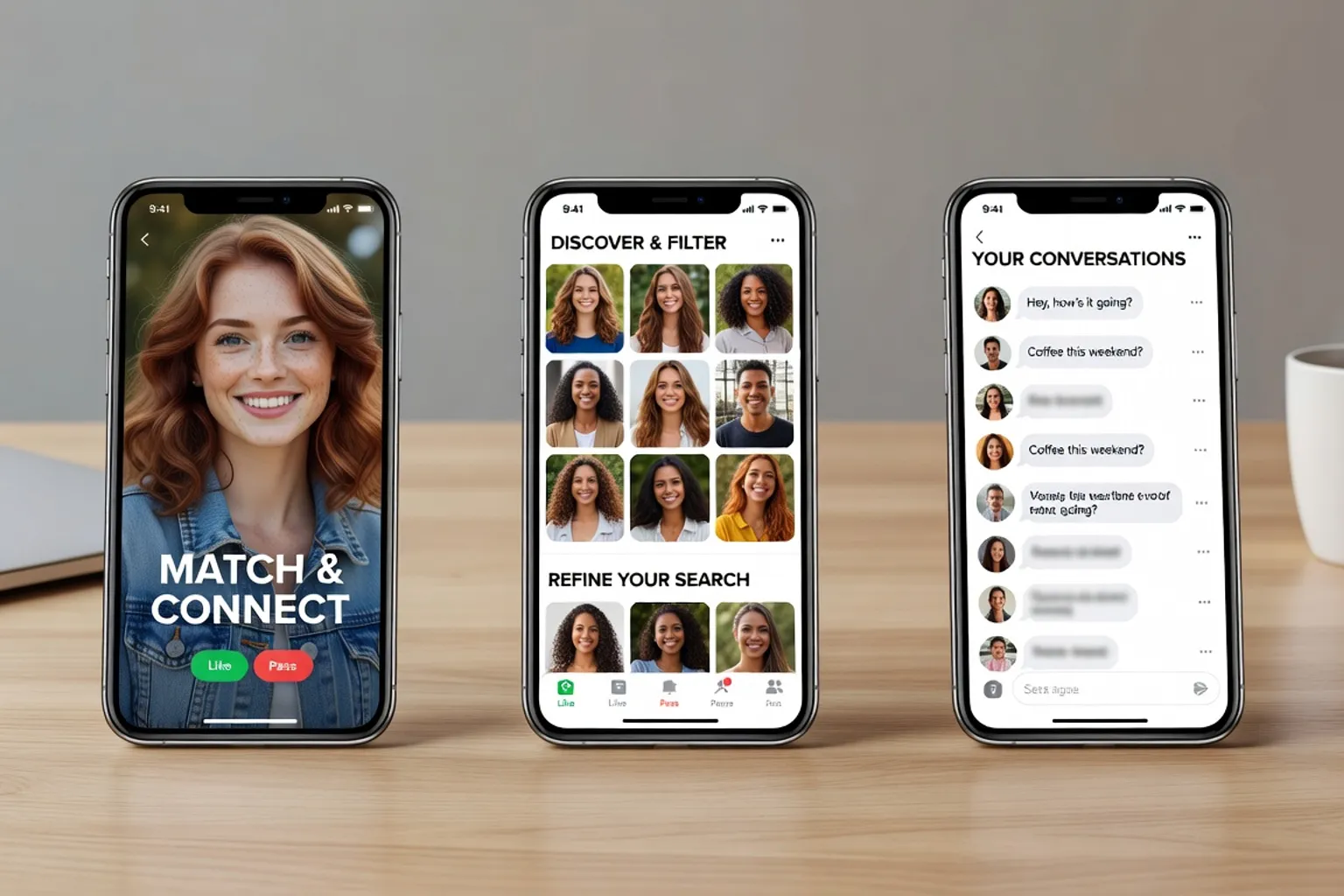 Ecrans de differentes applications de rencontre cote a cote