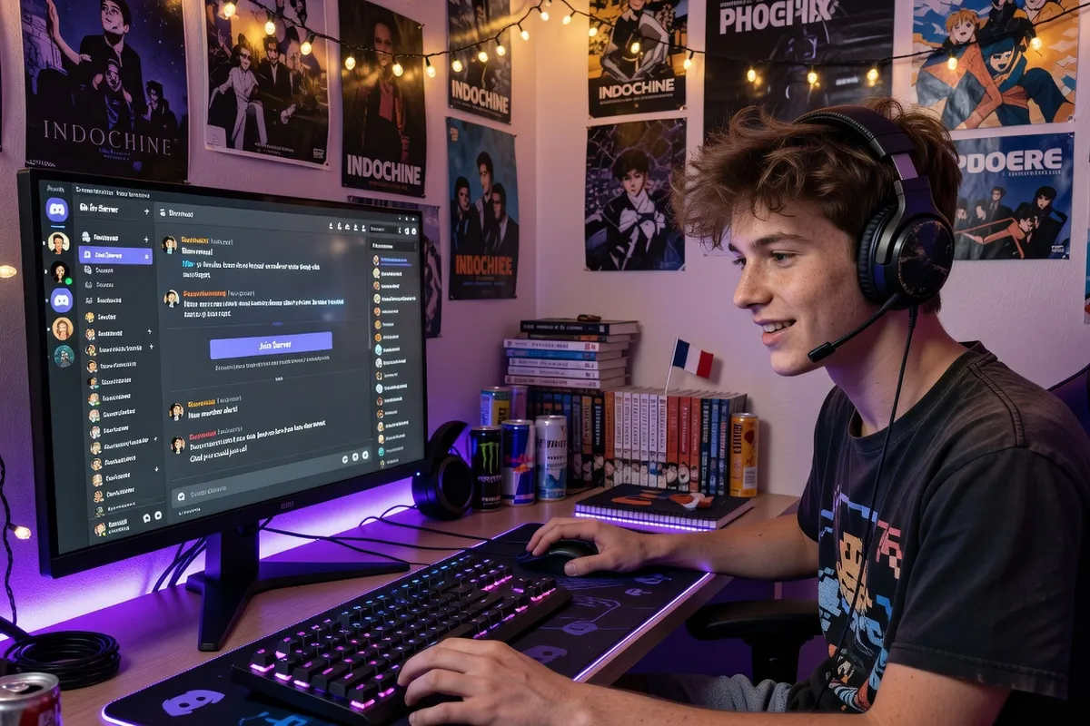 Écran d'ordinateur montrant un serveur Discord actif avec plusieurs canaux thématiques