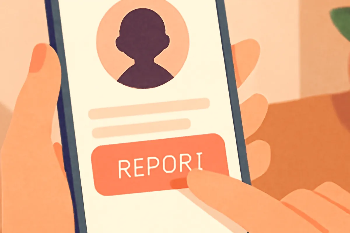 Parent et adolescent consultant ensemble un téléphone pour signaler un profil suspect