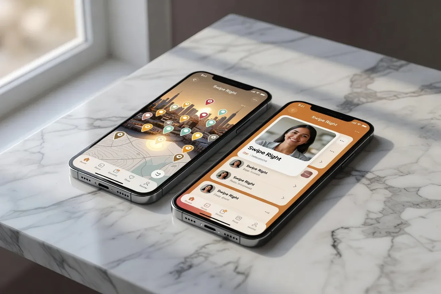 Comparaison des interfaces Happn et Tinder en 2026 sur smartphone