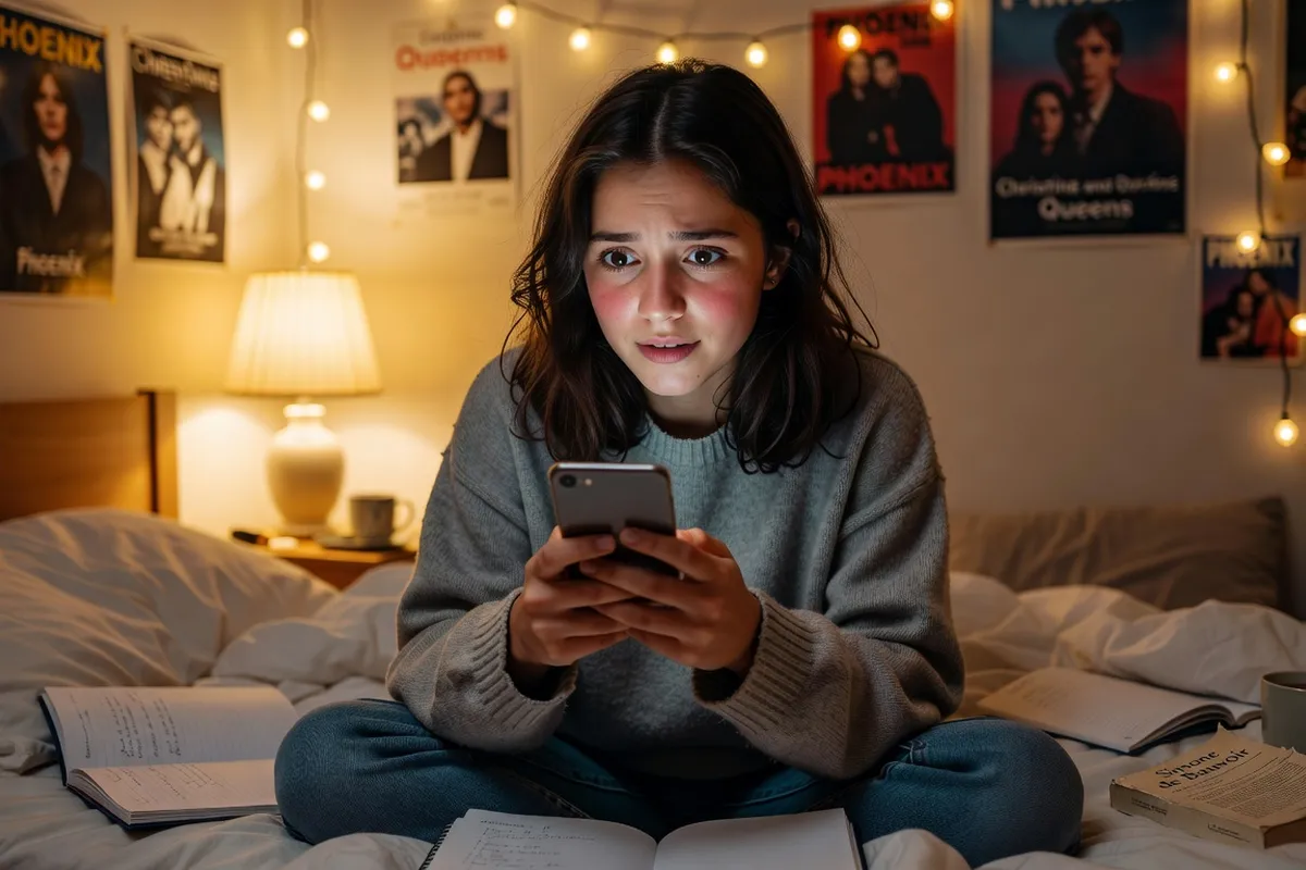 Adolescente réfléchissant à l'impact émotionnel des apps de rencontre