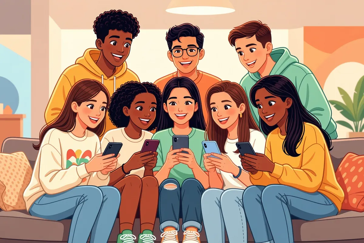 Jeune adulte consultant une application de rencontre sur son téléphone dans un café