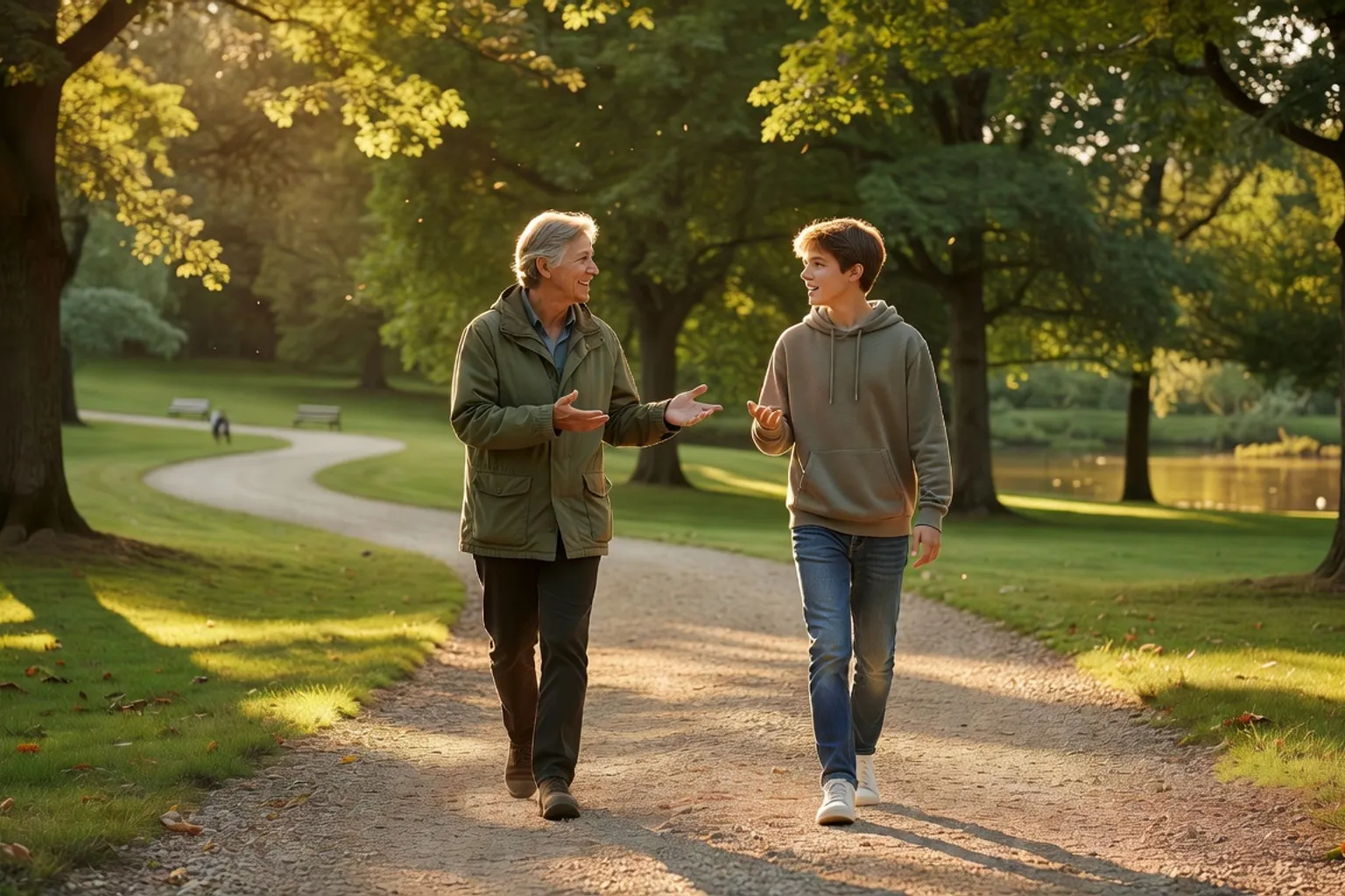 Parent et adolescent en discussion ouverte sur les rencontres en ligne