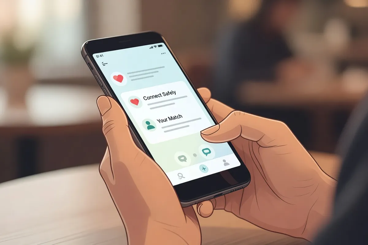 Illustration de securite et de verification d'identité sur une application de rencontre