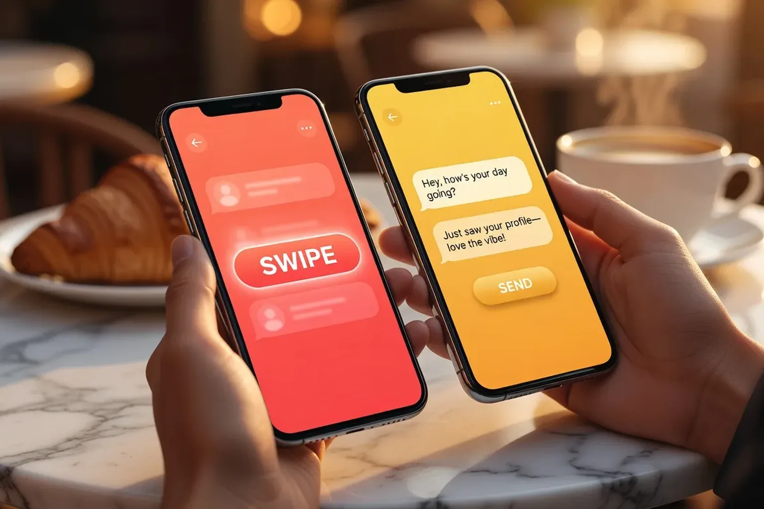 Comparaison des interfaces Tinder et Bumble en 2026 sur smartphone